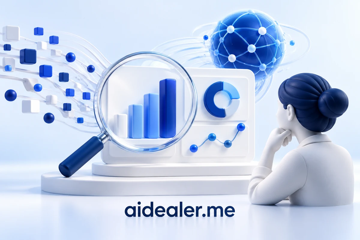 aidealer.me illustration of business data becoming clear reporting and insights