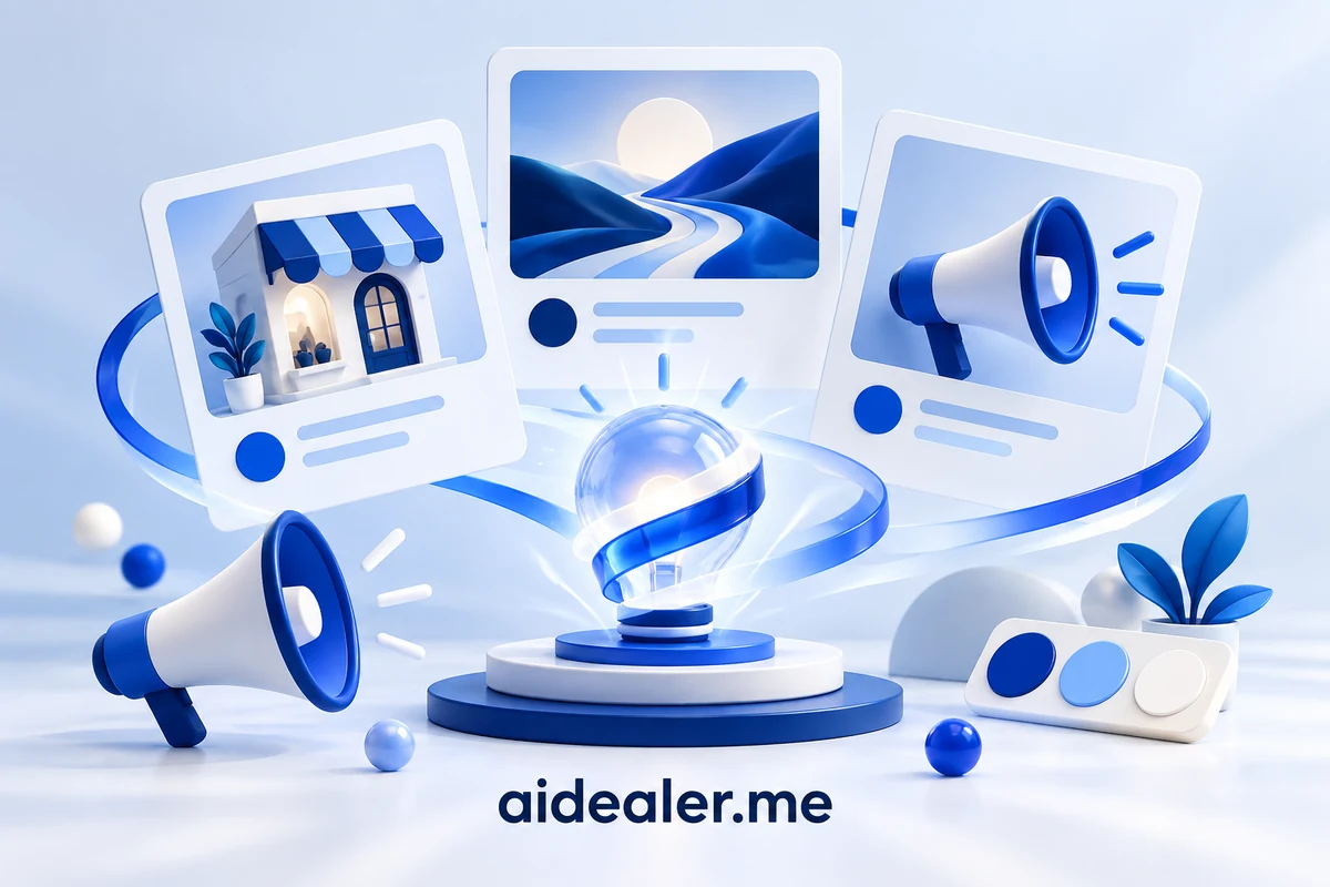 aidealer.me illustration of AI creative ideas arranged into a coordinated marketing campaign