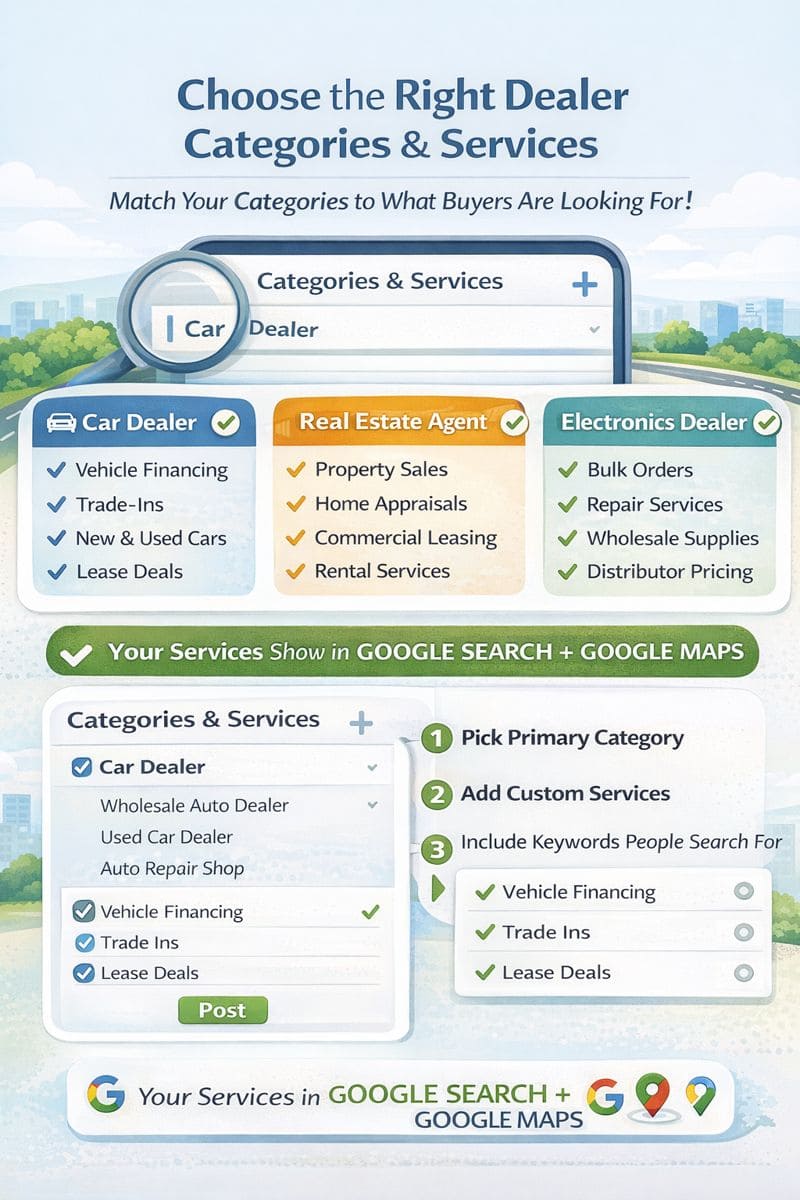 Infographic showing dealer categories and services