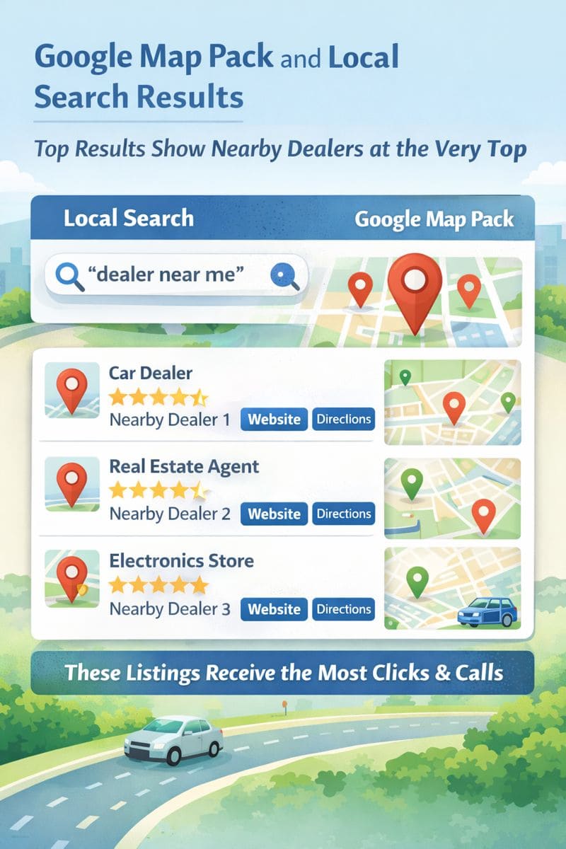 Infographic of Google Map Pack and local search results